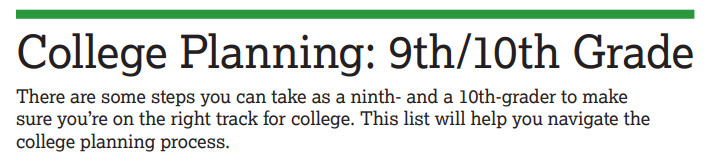 Suggested 9th and 10th grade college planning timeline